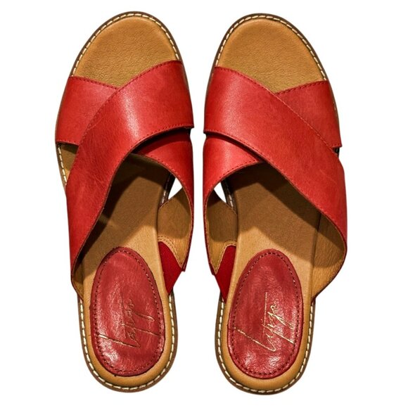Latigo Red Leather Slip-on Sandals Size 7.5M Kayda Criss Cross Cork Wedge MINT - Picture 7 of 11